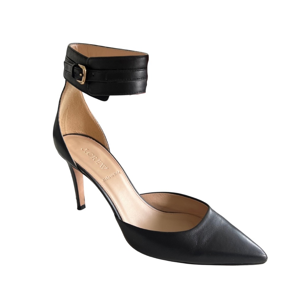 J.CREW QUINN BLACK LEATHER ANKLE CUFF PUMPS STILETTOS HEELS SIZE US 9